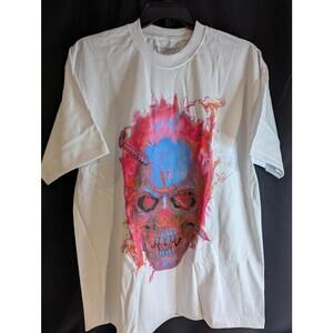 VLONE Screwhead Skull T-Shirt WHITE Blue Red Flame V Logo Tee New Deadstock XXL